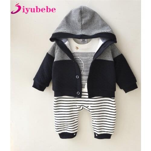 Siyubebe Newborn Baby Boy Clothes 2PCS Set Winter Infant Thicken Cotton Romper+Coat Baby Rompers Babies Jumpsuit Boys Clothes