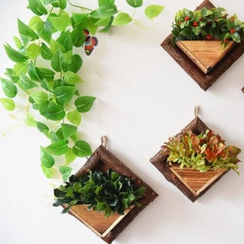 Triangular Garden Wall Hanging Flower Pot Wall Decoration Ornaments Wooden Hanging Flower Basket Wall Decoration Flower Stand