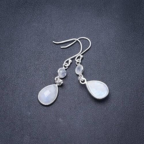 Natural Moonstone Handmade Unique 925 Sterling Silver Earrings 2" Y3527