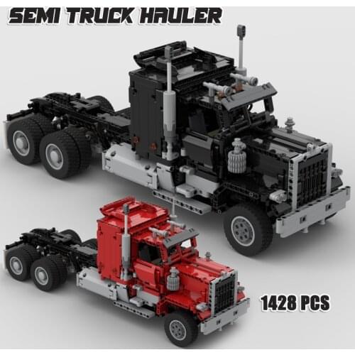 High-Tech RC Semi Truck Hauler MOC Building Blocks Black Model Big Red Truck Transport Vehicle Children Gifts DIY Toys With Moto