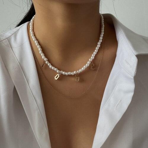Youvanic Fashion Love Letter Pearl Choker Necklaces Neck Chokers For Women Boho Layered Gold Chain Necklace Vintage Jewelry 2784