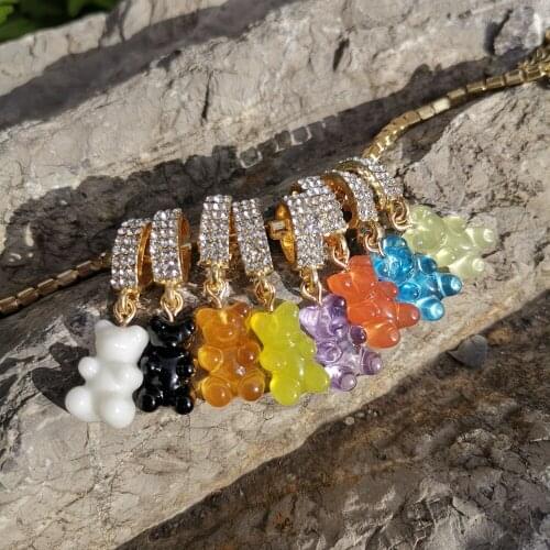 Hip Hop Jewelry Colorful Transparent Gummy Resin Bear Pendant Necklaces For Women Rhinestone Crystal Chain Choker Necklace Gift