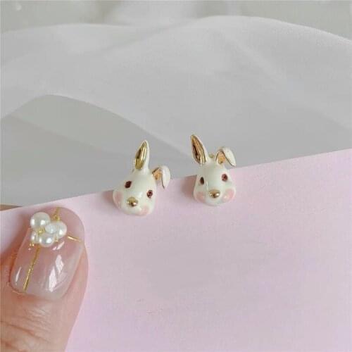 Origin Summer Korean Cute Handmade Enamel Dangle Earring for Womensweet Funny White Rabbit Metallic Earring Jewelry Pendientes