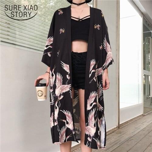 Womens Tops and Blouses Japanese Streetwear Women Tops Summer Long Shirt Female Ladies Blouse Women Clothes Kimono Cardigan 9738