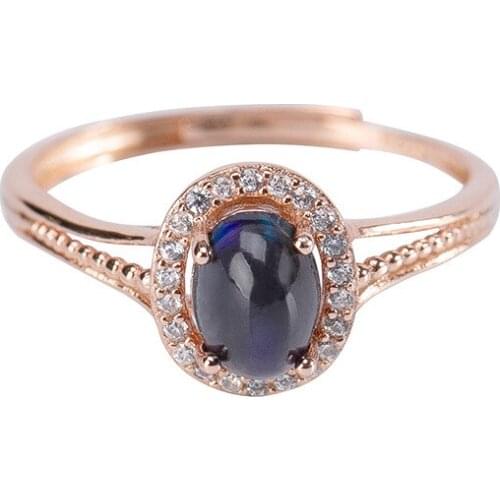 S925 sterling silver rose gold plated inlaid natural black opal stone ring fashion temperament ladies ring
