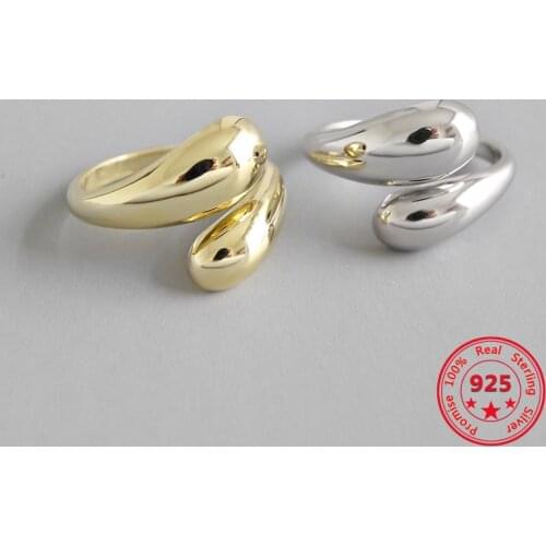 S925 Sterling Silver Ring Cold Wind Minimalist Smooth Water Drop Opening Female Ring