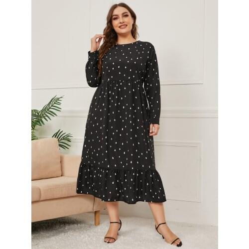 2021 Spring Autumn Long Sleeve Dress Women Polka Dot Print High Waist Casual Dress Black 4XL Plus Size Women Clothing