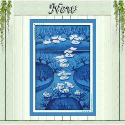 Winter morning Swan pond diy painting counted print on canvas DMC 11CT 14CT Cross Stitch kits needlework embroidery Sets Scenery