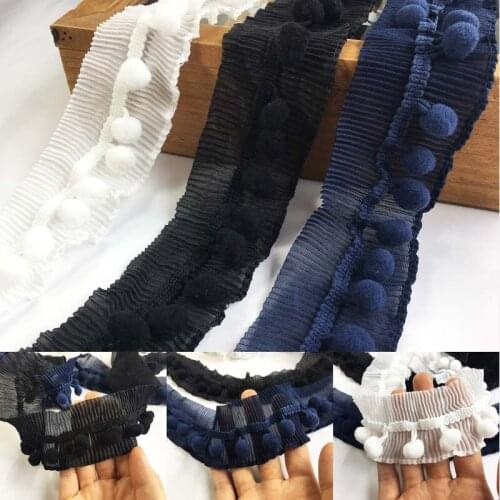 10Meters Embroidered Black White Balls Lace Trim Embellishment Ruffle Pleated Fabric Patches Trimming Sewing Supplies for Women