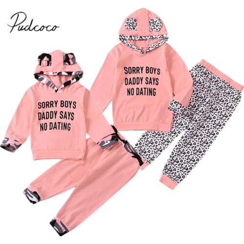 2Pcs Infant Letter Print Outfits Toddler Camouflage / Leopard Long Sleeve Cute Ears Hoodie Elastic Waist Trousers Spring Autumn