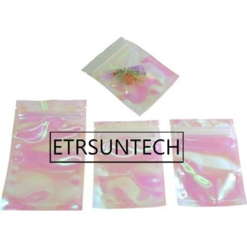 2000pcs Iridescent Bags Pouches Cosmetic Plastic Laser Iridescent Bags Holographic Makeup Bags Hologram Zipper Bags