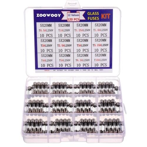 250 pcs Quick Blow Glass Fuse Assorted Kit 250V 1A, 2A, 3A, 5A, 6A, 7A, 8A, 10A, 6x30，5x20mm Tube Fast-blow Glass fuse box