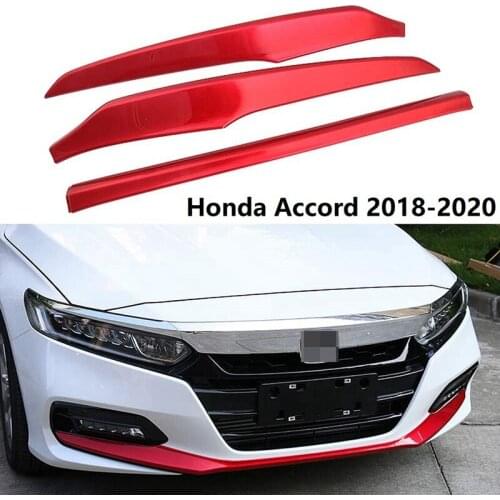 3PCS ABS Front Grille Cover Moulding Trim Front Bumper Lip for Honda Accord 2018 2019 2020 (RED)