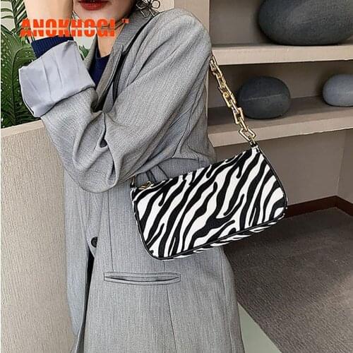 ANOKHOGI Colorful Personalized Retro Zebra Print Leopard Print Soft Shoulder Bag Female Metal Straps Handbag zx195