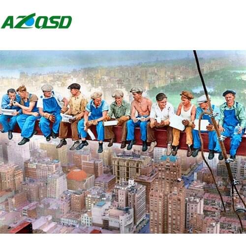 AZQSD DIY Diamond Painting City Portrait Picture Of Rhinestones Diamond Embroidery Landscape Mosaic Needlework Home Decoration