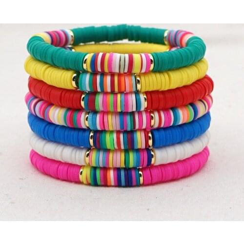Boho 6mm Polymer Clay Heishi Beads Stretch Bracelet Women Multicolored Rubber Bead Bracelets For Women Colorful Bracelets