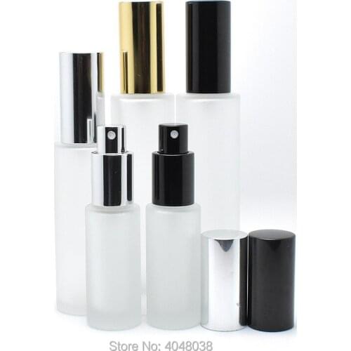 50ml Frost Glass Spray Bottle Gold silver Black Cap 18ml 35ml Parfume Sample Bottle Refillable Perfume Atomizer Parfum Vial