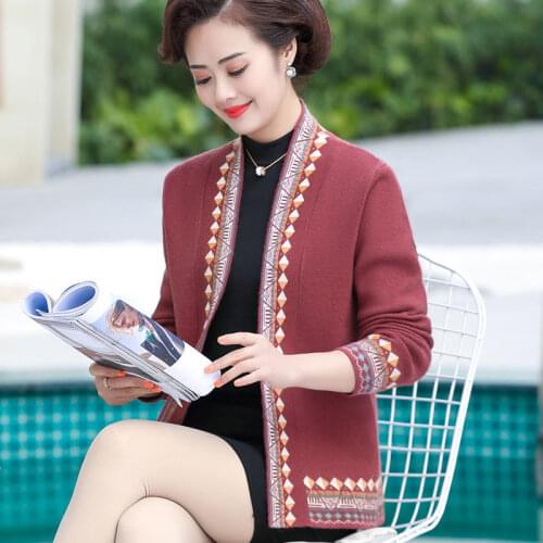 Middle-aged Mother Cardigan Sweater Coat 2020 New Womens Spring Autumn Knitted Top Female Loose Plus size V-neck Sweater A496