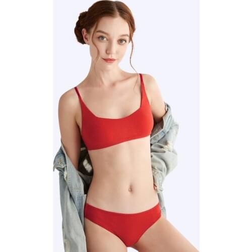 Honviey retro underwear set rib 1/2 cup steel ring-free Zero-sensitive removeable straps comfortable insertable pad bra set