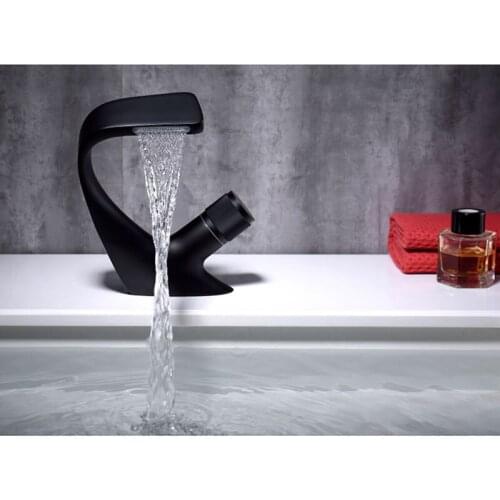 Hot and Cold Faucet Brass Basin Waterfall Bathroom Sink Faucet Big Round Spout Chrome Mixer Tap