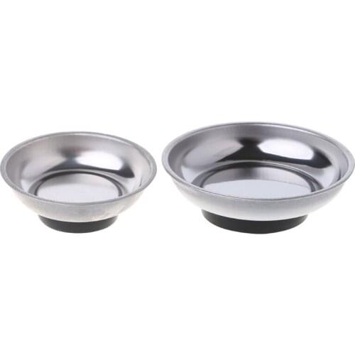 Round Magnetic Parts Tray Bowl Dish Stainless Steel Garage Holder Tool Organizer