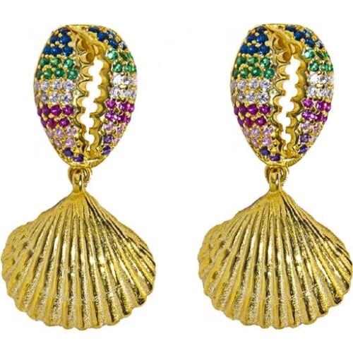 Summer beach fashion jewelry colorful cz she shell charm drop earring european gorgeous stunning women jewelry