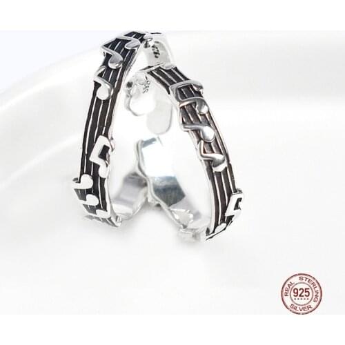 LKO Vintage Musical Note Rings For Women Men Fashion Jewelry Vintage Opening Adjustable Ring Cocktail Party Rings Accessories