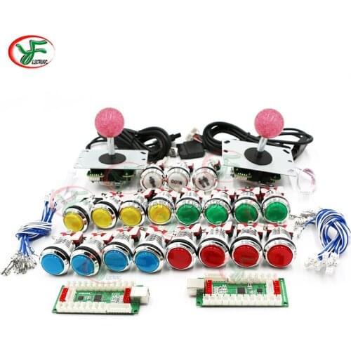 MAME Arcade Joystick DIY Kits 2 Players USB To Raspberry Pi.PC.PS2.PS3 Encoder 5V Illuminated Chrome Push Button SANWA Joystick