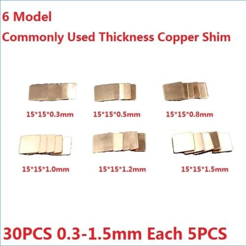 30pcs/Lot Laptop Copper Shim Thermal Pad Heatsink Heat Sink Sheet For Notebook GPU CPU VGA Chip RAM Cooling 6 Model 0.3-1.5mm