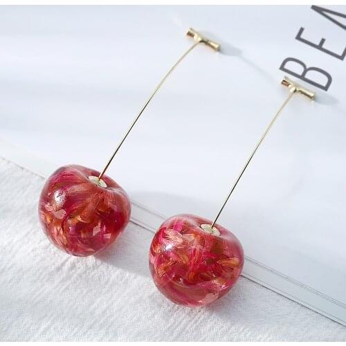Fashion Sweet Pink Cherry Fruit Simulation Earrings Ear Drop Stud Women Cute Korean Earings Jewelry Accessories Wholesale