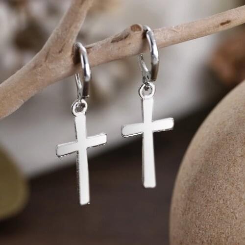 Fashion Mens Stainless Steel Cross Pendant Cartilage Drop Dangle Earrings Punk Jewelry for Cool Women Girl Friendship Gifts