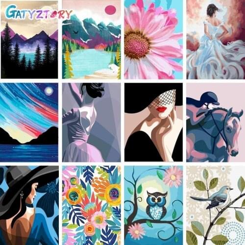 Gatyztory Painting By Numbers For Adults Simple Landscape Coloring By Numbers Acrylic Paints Set Canvas Painting Home Decor