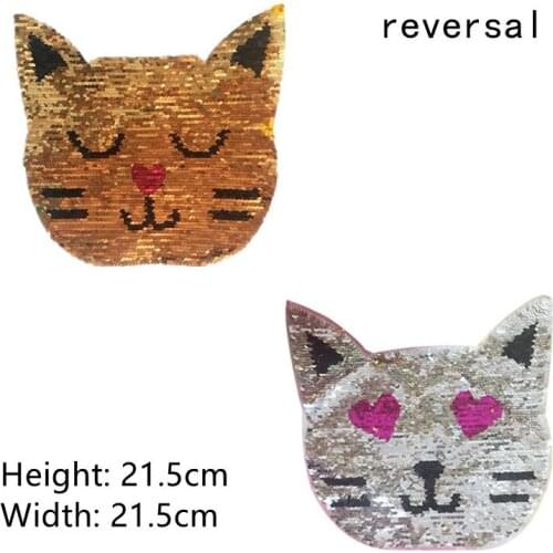 DIY Patch Sewn on Clothes Cat Flip Sequin Cloth Sticker Sequin Cloth Sticker Clothes Patch Sticker Cartoon Sequin Cloth Sticker