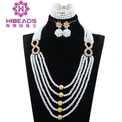2017 Latest New Fashion Write Beads Jewelry Sets 8 Shaped Gold Accessory Wedding Party Women Jewel Set Mothers Day Gift ABH394