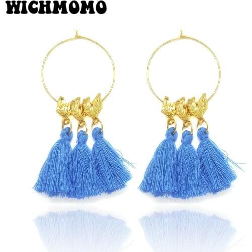 2019 New 1 Pair 77mm Retro Zinc Alloy Bohemian Flowers Round Tassels Earrings for Womens Fashion Jewelry Gifts Date and Party