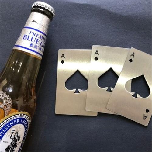 Poker Card Beer Bottle Opener Playing Card Ace Of Spades Stainless Steel Bar Throwing Cutting Casino Bottle Opener Wallet New