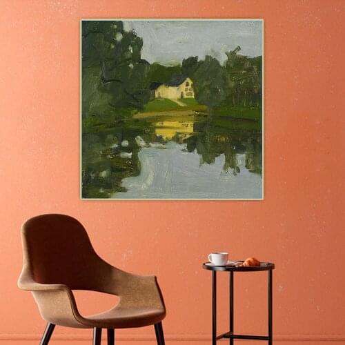 Landscape with yellow house by Alex Katz Canvas Art Oil Painting Artwork Aesthetic Decorative Picture Wall Decor Home Decoration