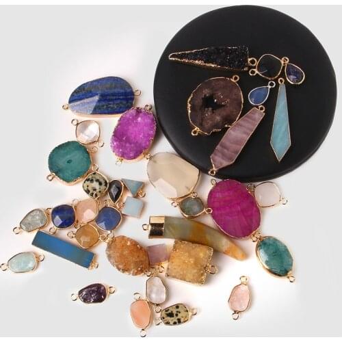Natural Healing Energy Stone Pendant For Women Quartzs agat Druzy Crystal Connectors Charms Minerals Gem Stone Jewelry Supplies
