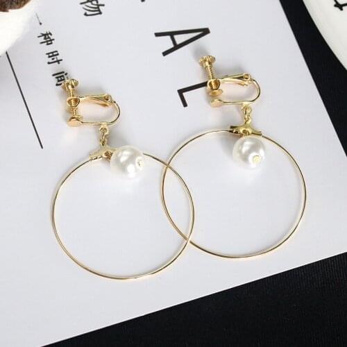 Simple Geometric Circle Simulation Pearl Earrings Trendy Jewelry Ear Clip For Women Fashion Wedding Party Jewelry Gift Wholesale