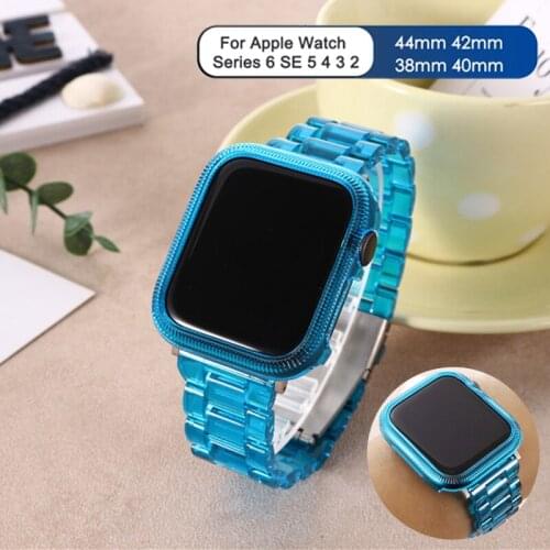 2 in 1 Resin Watch Strap Case for Apple Watch Series 6 SE 5 4 3 2 1 Band For Apple Watch Bracelet 38mm 40mm 42mm 44mm Watchband