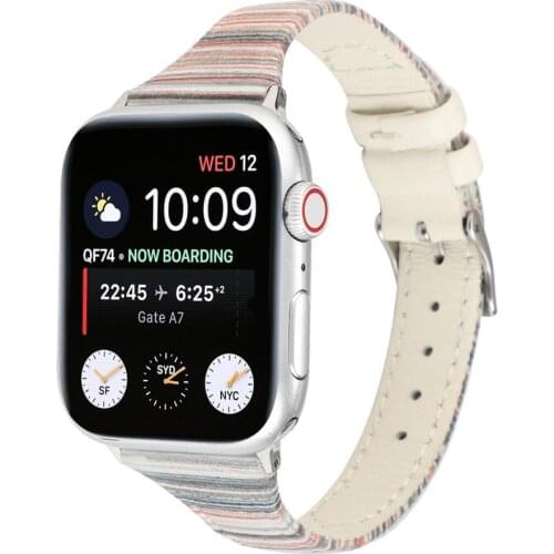 Genuine Leather Strap for Apple Watch Band Series 6 SE 5 4 3 2 Stripe Splicing Fashion Bracelet for iWatch 44mm 40mm 42mm 38mm