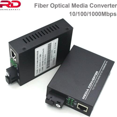RJ45 SC connector Gigabit Fiber Optical Media Converter 10/100/1000Mbps 20km Single Mode Fiber SC Port External Power Supply