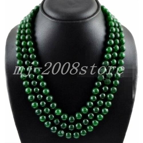 Handmade 8mm Natural Green Jade Round Gemstone Beads Necklace 50'' AAA