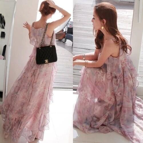 Falbala Strapless Printed Beach Chiffon Sexy Bohemian Spring Summer Clothes Dress For WomenS 2021 Sukienka Sundress