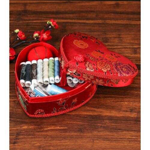 Wedding Dowry Supplies Household Fabric Sewing Needle Scissors Retro Chinese Wind Gift Needle Box Set