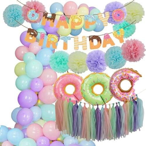 Donut Birthday Party Decorations Banner&Foil Balloons Candy Balloon Garland Set for Baby Shower Wedding Donut Party Decor