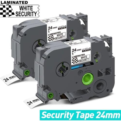 UniPlus 2PK 24mm Security Tape Compatible Brother SE5 Label Tape Leave a Mark for Brother PT Label Maker Black on White Label