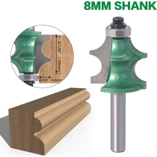 8mm Shank With Bearing Convex R Knife Milling Cutter for Cabinet Table Line Molding Cemented Carbide Cutter Head Tool