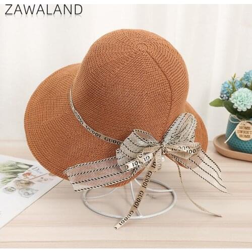 Zawaland Womens Summer Sun Hat Travel Bow Bucket Hat Thin Breathable Collapsible Basin Cap Casual Beach Straw Hats Accessories