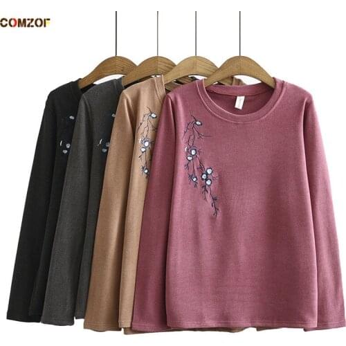 Plus size women long sleeve t shirt embroidery 2020 autumn base layer tops clothing woman tshirts casual mujer camisetas